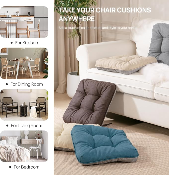 Love's cabin Memory Foam Chair Cushions Set of 4, 19 Inch, Beige | 19"x19"x3.5", Indoor & Outdoor Chair Seat Pads with Non-slip Bottom and Ties, for Dining, Kitchen, Office and Patio Chair - Image 7