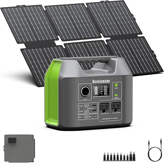 Portable Solar Generator, 300W Portable Power Station with Foldable 60W Solar Panel, 110V Pure Sine Wave 296Wh 80000mAh Lithium Battery Pack for Home Use RV Van Outdoor Camping-Panel included by ENGINSTAR