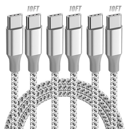 KYEHD USB C to USB C Cable 10ft 3 Pack 60W Fast Charging Long Charger Cord | 3 Pack 10ft 60W Fast Charging USB C to USB C Cable, Type C Charger Cord for iPhone 17/16/15 iPad MacBook CarPlay - Grey White by Unknown