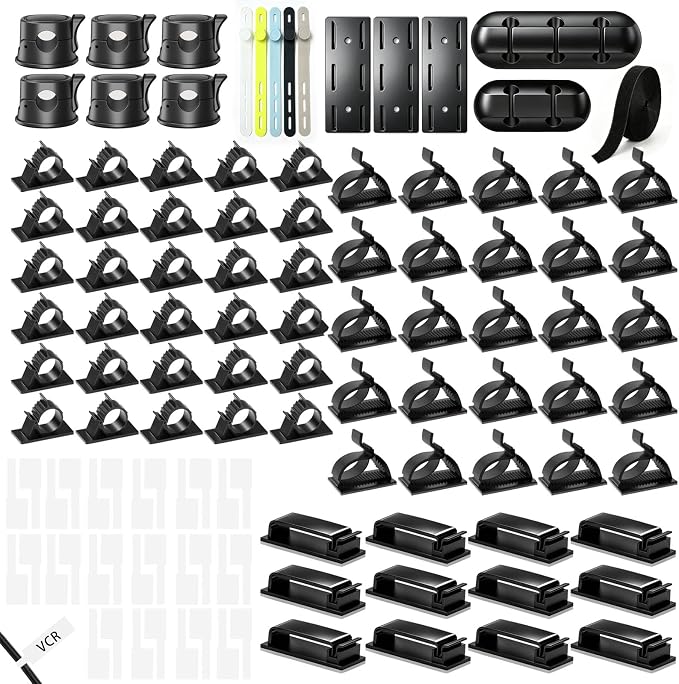 Gaming Desk Cable Management Kit 114PCS — 360° Spring Clips, Heavy-Duty Power Strip Holder, Reusable Cable Ties & Labels | Battlestation Organizer for Gamers & Streamers by Unknown