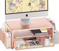 Desk Organizer and Accessories, 2-Tier Computer Monitor Stand Riser with Drawer and 2 Pen Holders, Laptop Stand, Office Desk Accessories for Office Supplies, 1 Pack, Rose by OPNICE