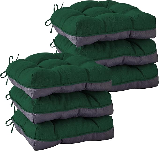 IASEAHK Chair Cushions for Dining Chairs, Seat Cushions for Kitchen Chairs, Indoor Seat Cushions with Ties, Tufted Foam Chair Pads, Non Slip Chair Cushions Set of 6, 15.5" x 15.5" x 4", Dark Green by IASEAHK
