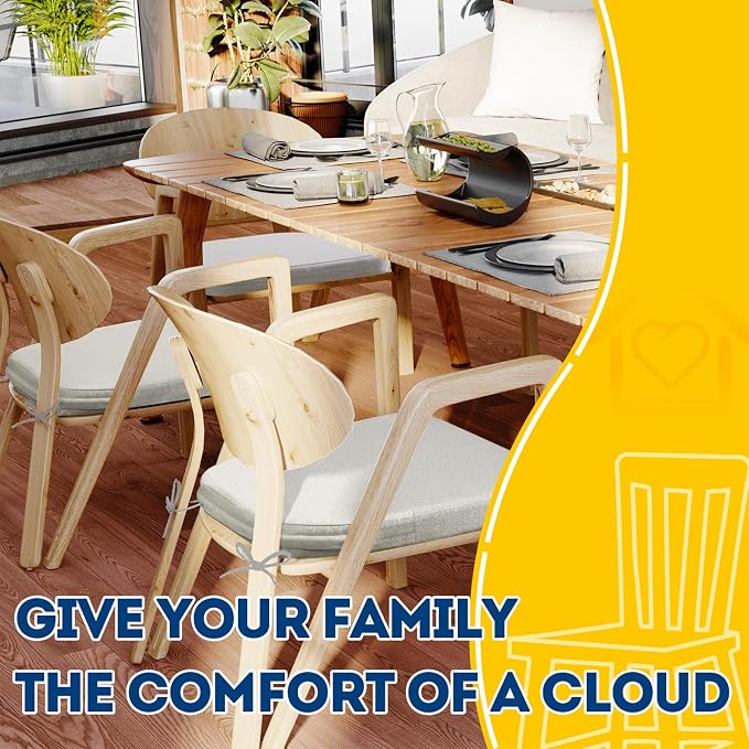 AAAAAcessories D-Shaped Chair Cushions, 2" Thick Dining Chair Pads with Ties and Removable, Machine-Washable Cover, 17" x 16", Set of 8, INatural Linen - Image 6