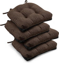 downluxe Indoor Chair Cushions for Dining Chairs, Tufted Overstuffed Textured Foam Kitchen Chair Pads with Ties and Non-Slip Backing, 15.5" x 15.5" x 4", Brown, 4 Pack by Downluxe