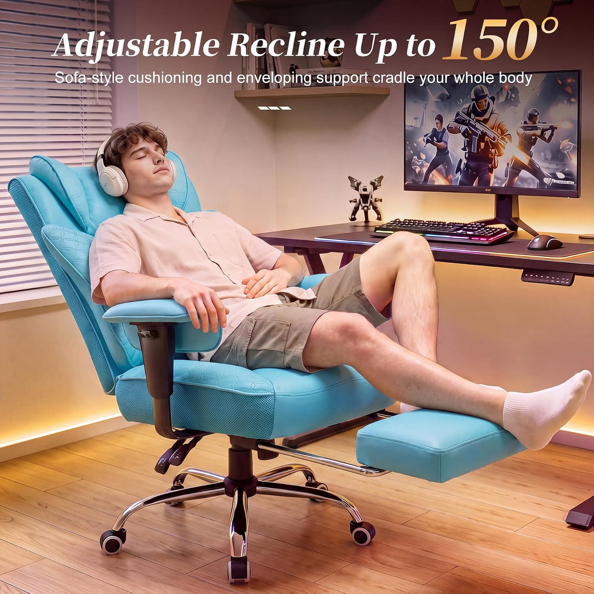 COMHOMA Big and Tall Gaming Chair with Footrest Ergonomic Office Chair - Image 6