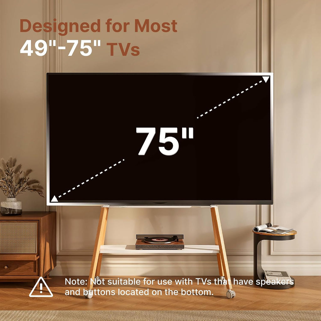 Rolling Easel TV Stand for 49-75" TVs, 88 lbs, White - Image 2