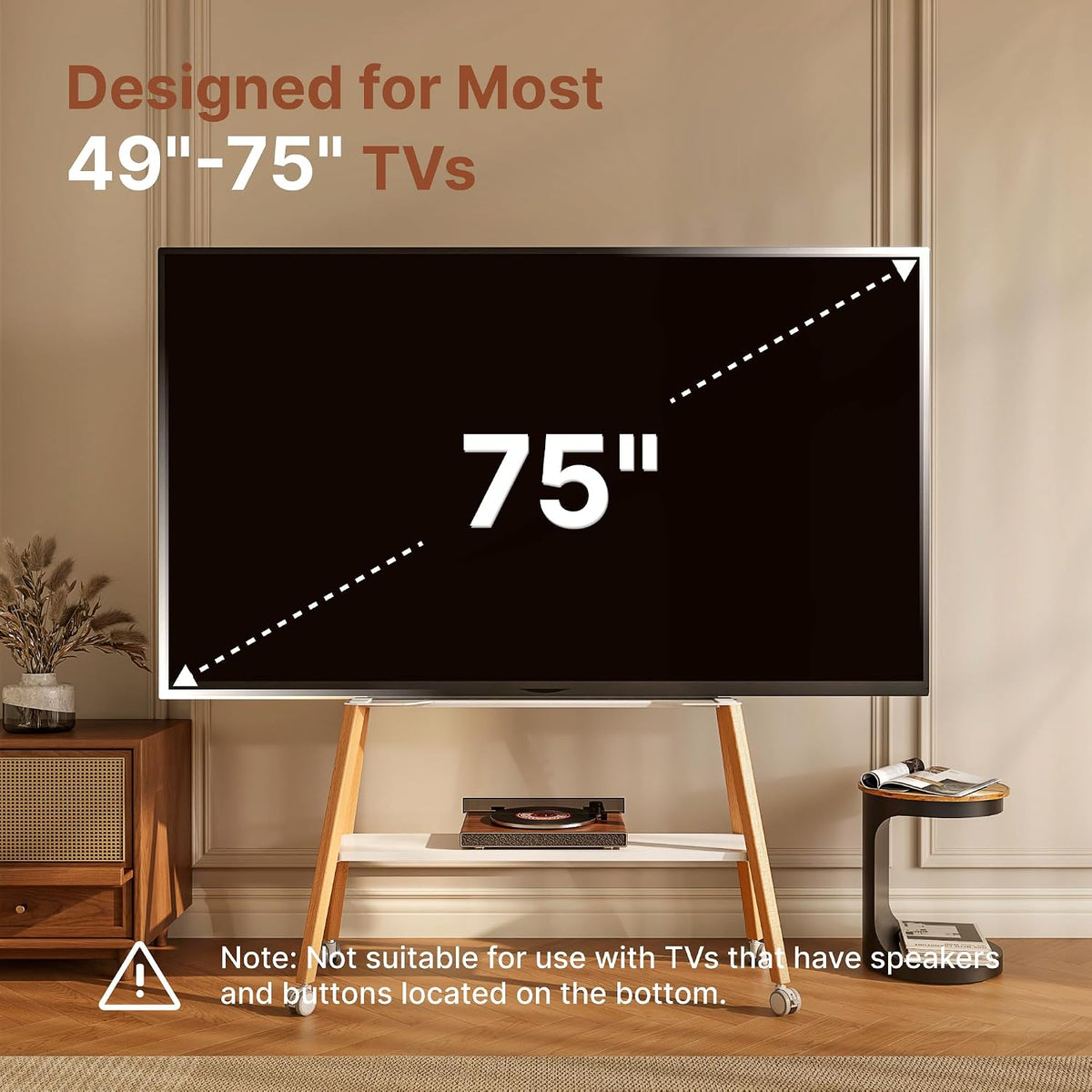Rolling Easel TV Stand for 49-75" TVs, 88 lbs, White - Image 2