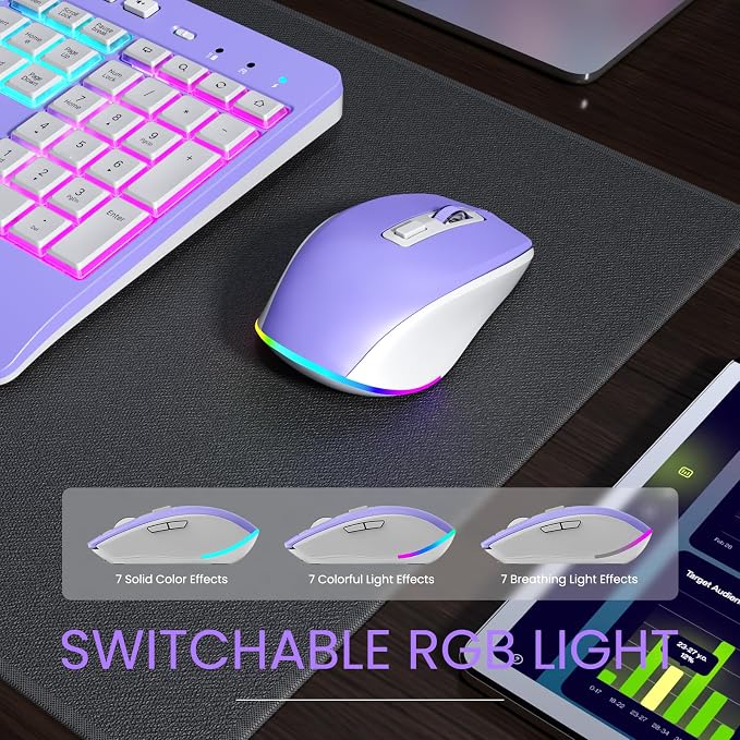 Wireless Keyboard and Mouse Combo- VEILZOR 2.4G Rechargeable Keyboard with Phone Holder, Ergonomic Wrist Rest, 9 RGB Backlit Effects, Silent Keyboard Mouse Set for Windows, Laptop, PC | 2.4G Wireless Light Up Keyboard Set, Phone Holder, Wrist Rest, 9 R... - Image 5