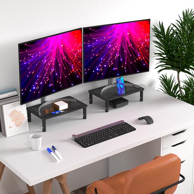EVOOMI Back Saver Monitor Stand for Desk - 2 Pack Monitor Riser - Anti-Skid HD Hexagonal Steel Computer Stand - Free Cable Ties - Mesh Metal Computer Item Stand - Printer & iMac - Image 6