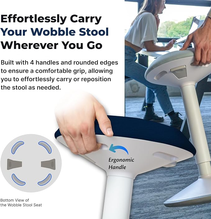 Standing Desk Stool Chair, Height Adjustable Stool 21-31 inch for Office and Classroom, Swivel seat, Anti-Slip Bottom Ergonomic Wobble Stool with Rocking Motion, Blue - Image 9