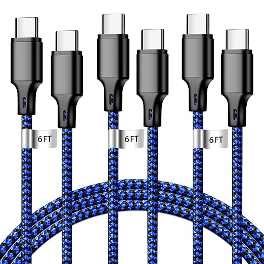 USB C to USB C Cable, 3 Pack 6ft Type C Fast Charger Cord (Blackblue) | Nylon Braided High-Speed Data Transfer Wire for iPhone 17/16/15 Plus/Pro Max iPad Air Ps5 Controller Samsung Galaxy by CUGUNU