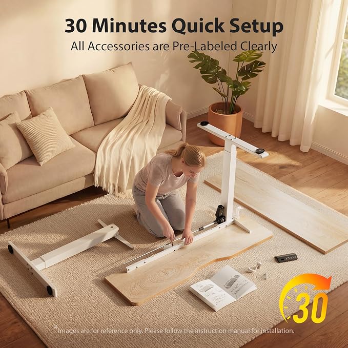 Cubiker Standing Desk, 63x28 Inches Sit Stand Home Office Desk, Electric Stand up Desk, Adjustable Desk with Splice Board, White Frame/Maple Top - Image 9