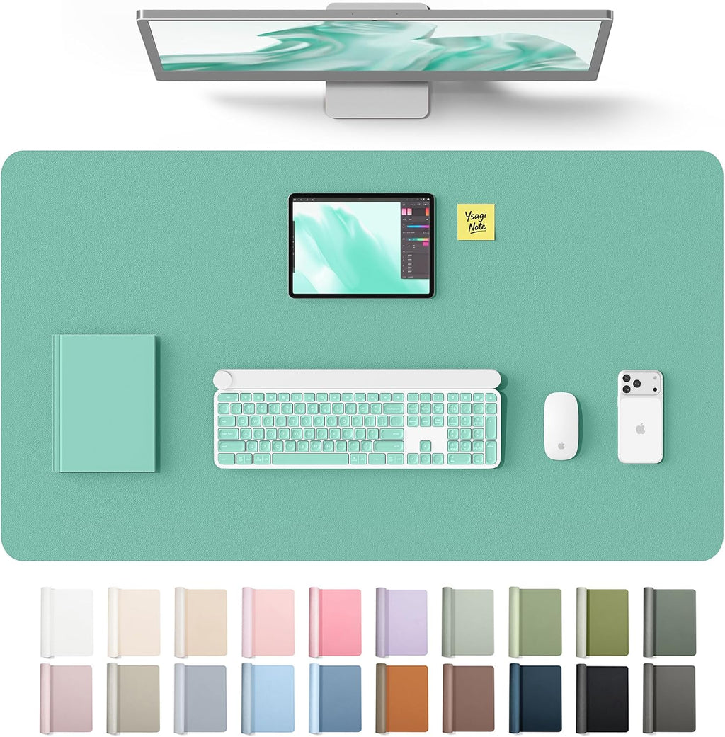 YSAGi Leather Desk Protector, Office Mat, Large Mouse Mat, Non-Slip PU Leather Blotter, Laptop Desk Mat, Waterproof Writing Pad for Office and Home(Green-Blue, 40" x 24") by YSAGi