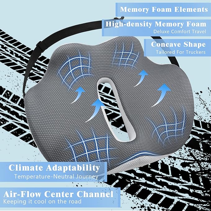 X-Large Truck Seat Cushion for Truck Drivers, Memory Foam Support | Seat Cushion for Long Driving & Sitting, Tailbone Pain Relief, Ergonomic Back Support, Non-Slip Washable Cover for Cars - Image 3
