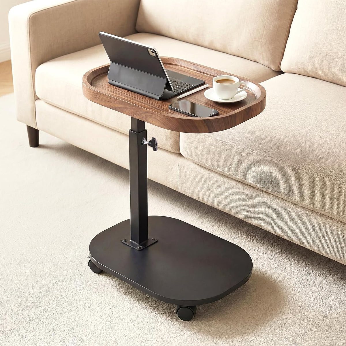 Adjustable Height TV Tray Table for Snack, Eating, Dinner or Laptop, 360°Rolling C Shaped End Table for Couch, Sofa, Chair, Bed, Perfect for Small Places, Livingroom, Bedroom by Eansstofars