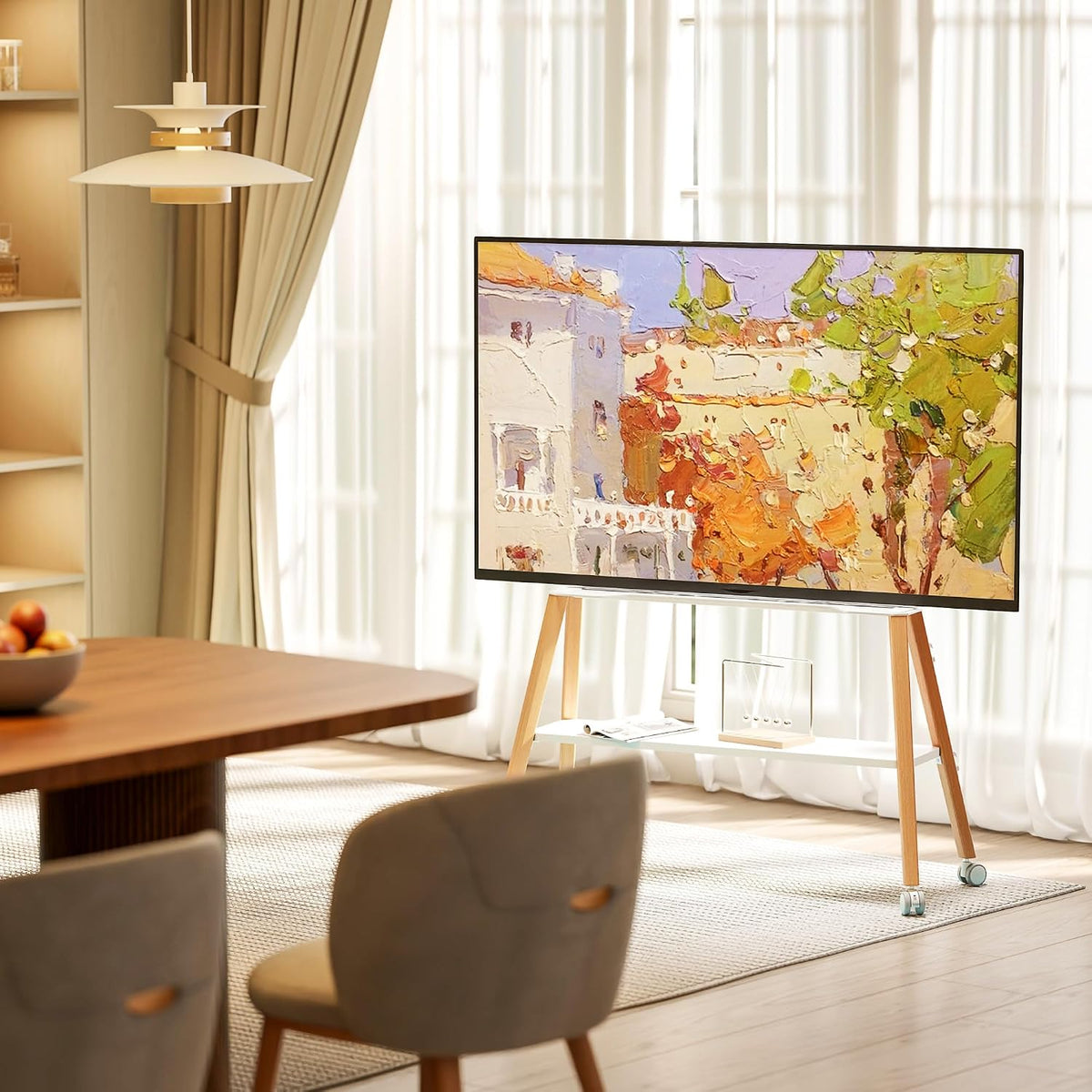 Rolling Easel TV Stand for 49-75" TVs, 88 lbs, White - Image 6