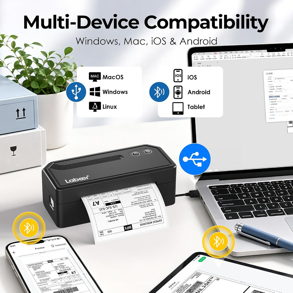 Labeer Bluetooth Thermal Shipping Label Printer, Wireless 4x6 Label Printer - Image 2