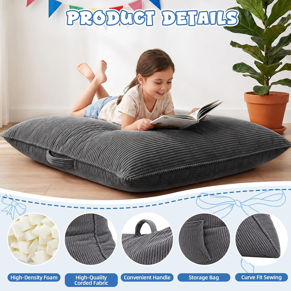 3 in 1 Kids Bean Bag Chair, Comfy Floor Sofa Chairs with Removed Cover - Image 4