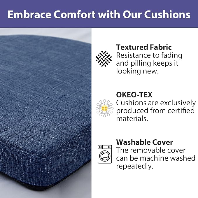 IPYNBAP Chair Cushions for Dining Chairs, Kitchen Chair Cushions, 16'' x 16'' x 2'', Non Slip Indoor Seat Cushions, Chair Pads for Dining Chairs with Ties & Removable Cover, Set of 4, Navy - Image 5