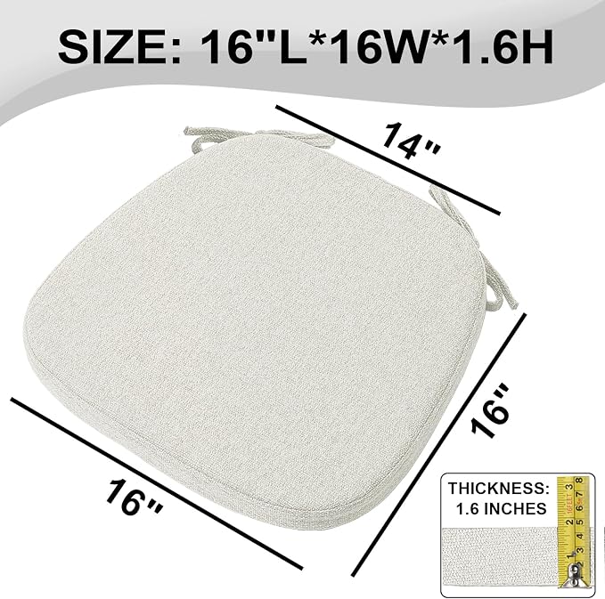 SINOSSO 6 Pack Memory Foam Chair Cushions for Dining Chairs, Friendly Woven Fabric 16" U-Shape Comfortable Kitchen Chair Pads, Removable Slip Resistant Seat Cushions (Set of 6, Beige-Gray) - Image 4