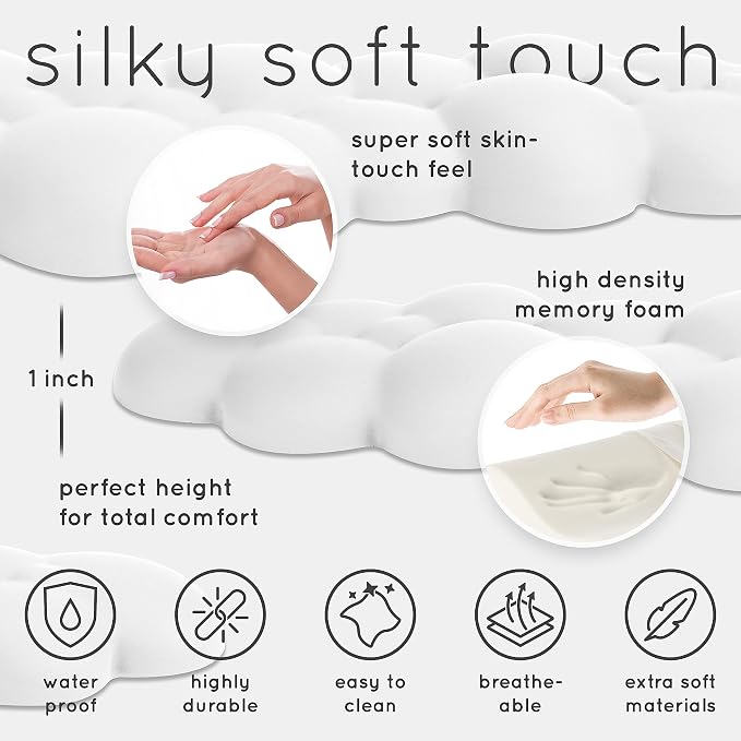 Cloud Keyboard Wrist Rest – Create-ables Qloud Cloud Wrist Rest for Computer Keyboard and Mouse, Ergonomic Memory Foam Wrist Pad with Non-Slip Base, Includes Cloud Mouse Pad – White - Image 6