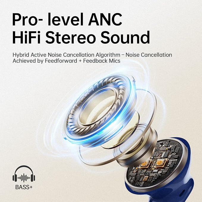 xinwld Adaptive Hybrid Active Noise Canceling 2026 Wireless Earbuds, 6 Mics ENC Clear Call Ear Buds, Hi-Res Audio Deep Bass Bluetooth 5.4 Headphones, 40H Playtime, Wireless Charging, LED, USB-C, Blue - Image 5