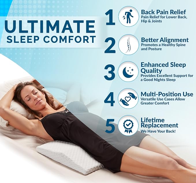 ComfiLife Lumbar Support Pillow for Sleeping Memory Foam Pillow for Back Pain Relief - Side, Back and Stomach Sleepers- Triangle Wedge Pillow - Bed Rest Pillow - Medium-Soft (White, Standard) - Image 3