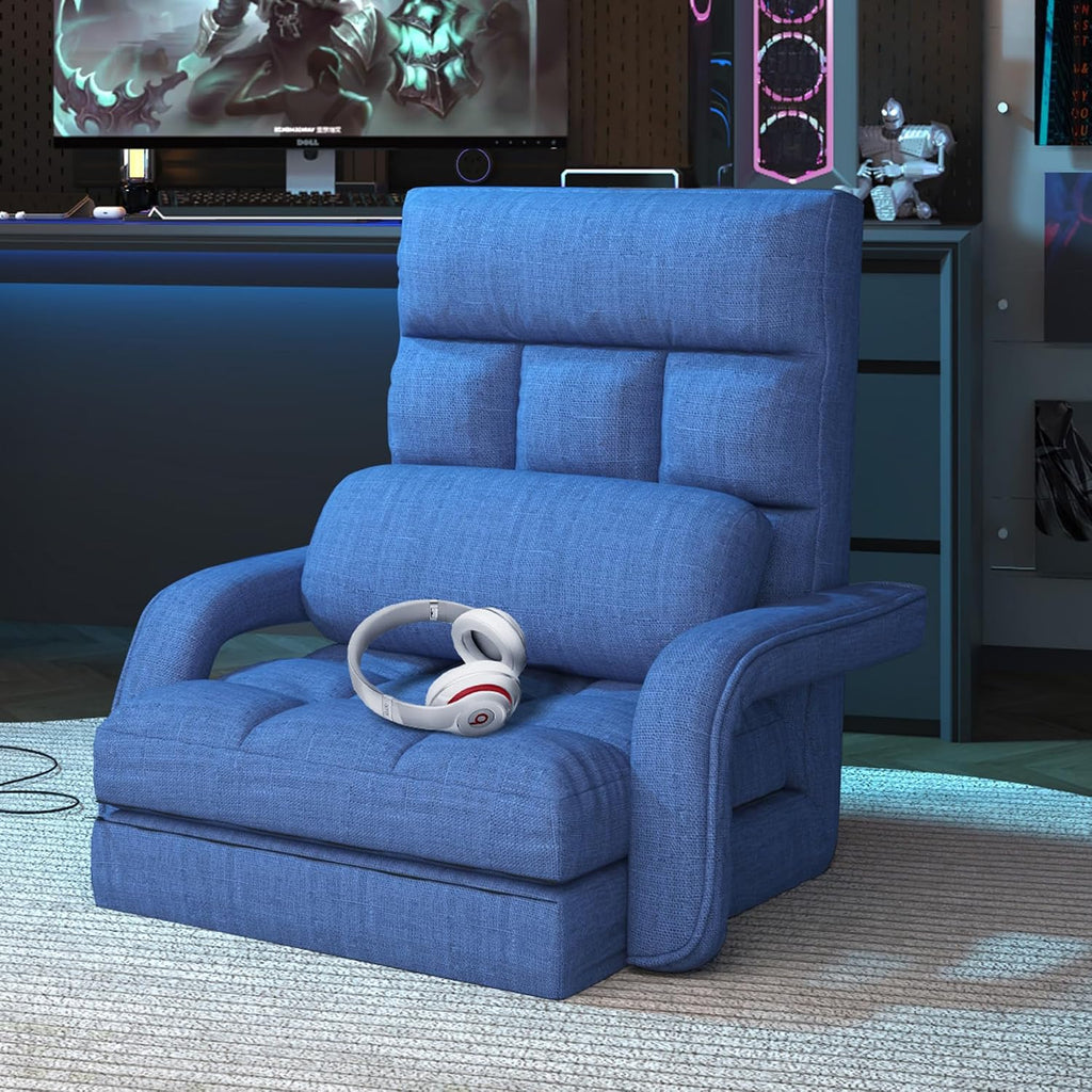 Floor Gaming Chair, 6 Adjustable Position Comfy Chair with Back Support, Ergonomic Chaise Lounge Chair, Meditation Chair with Armrest for Living Room, Bedroom, Blue - Image 3
