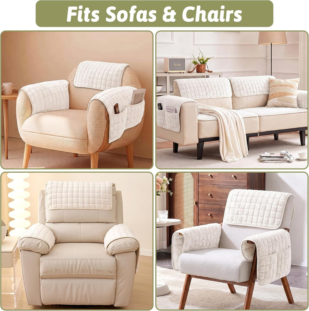Universal Flannel Recliner & Armchair Covers with Pockets - Image 7