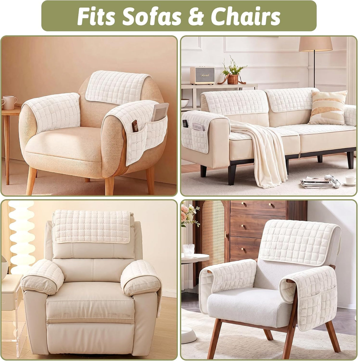 Universal Flannel Recliner & Armchair Covers with Pockets - Image 7