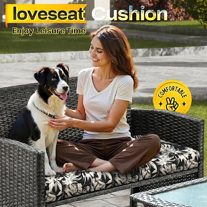 MAGIC ELEPHANT Outdoor Bench Cushion, Memory Foam Loveseat Cushion for Patio Furniture Wicker Chair, Settee Porch Swing Seat Cushion, 44 x 19 Inches (Black Monstera) - Image 6