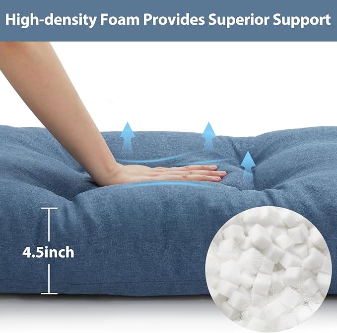 44 Inch Bench Cushions for Indoor Furniture | Super Soft Rectangle Bench seat Cushion Pad with Non-Slip Bottom, Waterproof Bench Pad for Window Porch(Blue, 44x19x4.5In) - Image 2