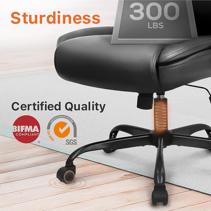 NEO CHAIR Office Desk Chair, High Back PU Leather with Flip-up Arms, Black | Ergonomic Tall Computer Desk Chair Comfy, Height Adjustable, Swivel Rolling Wheels for Office Home Gaming Study - Image 8