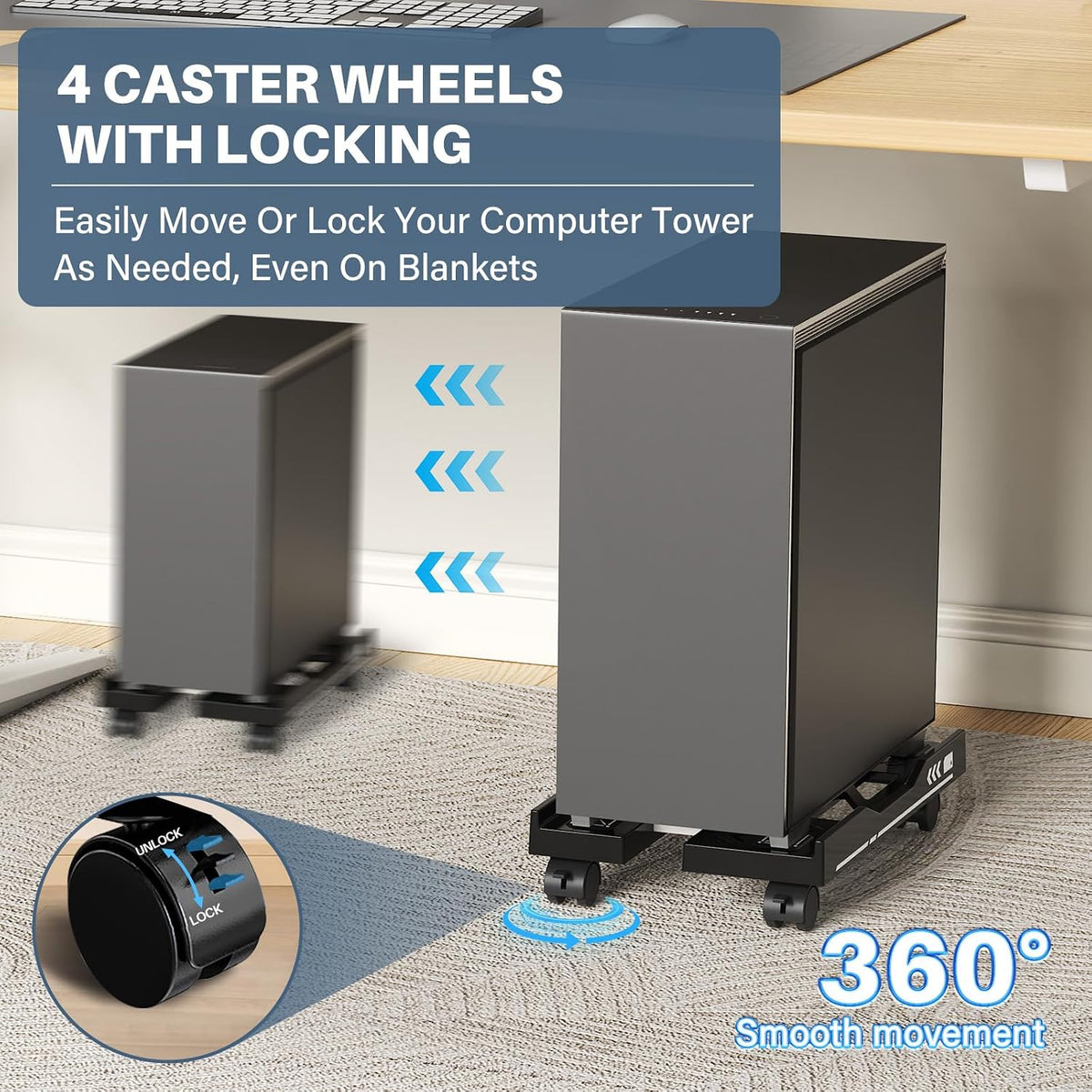Adjustable Computer Tower Stand, Mobile PC Stand for Floor (Black) - Image 3