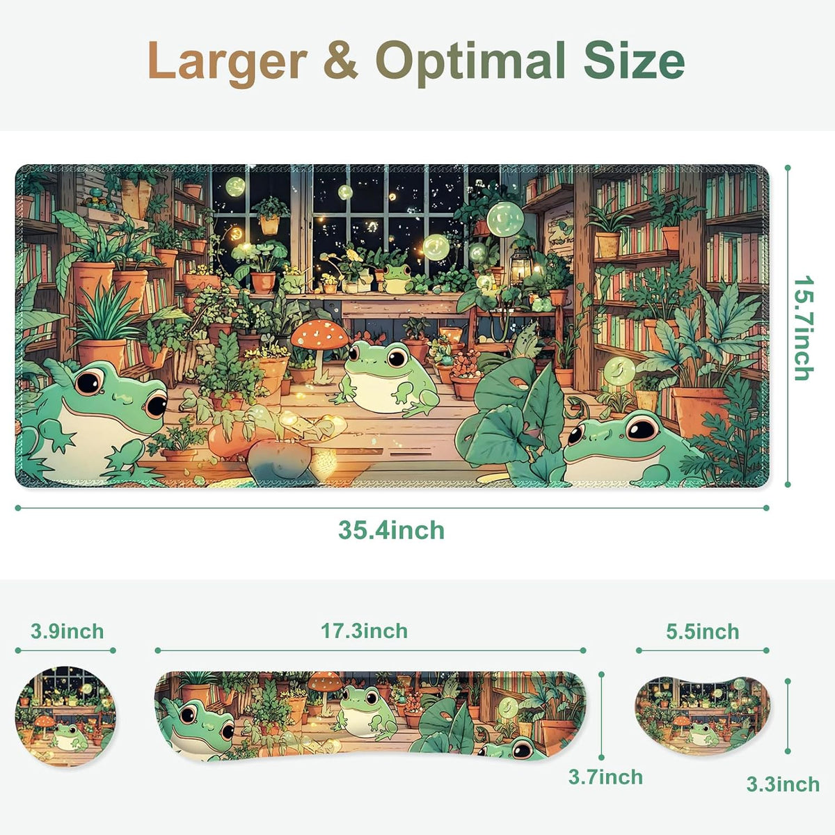 Large Gaming Mouse Pad Set, 4 in 1 Ergonomics Keyboard Desk Mat with Memory Foam Wrist Rest, Computer PC Extended Game Mousepad, Non-Slip Desk Matt Easy Typing Pain Relief I Frog & Mushroom - Image 7