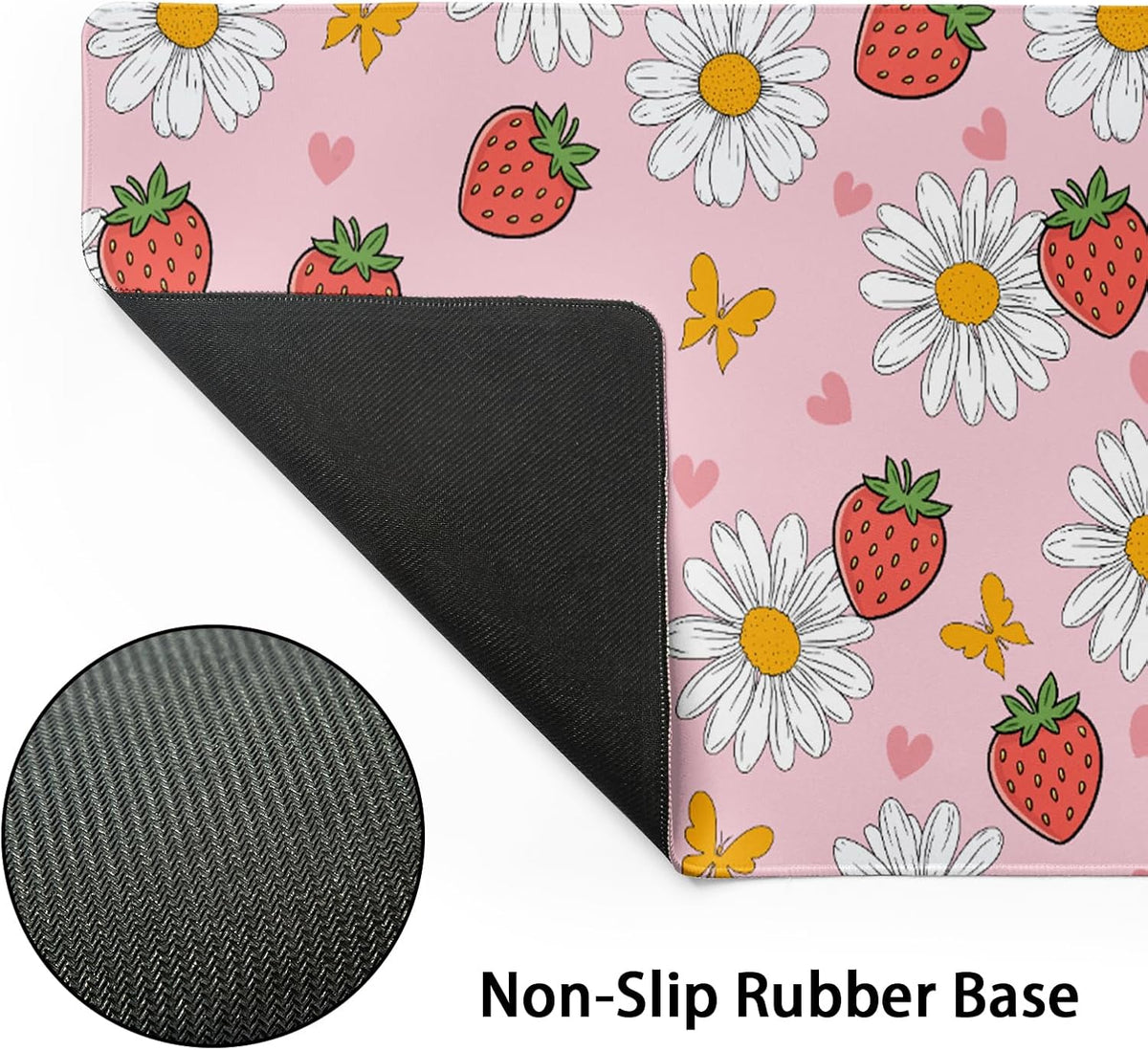 Strawberry Mouse Pad Pink Cute Desk Mat Large Gaming Mousepad Pink Keyboard Pad 31.5x11.8in Non-Slip Rubber Base Pastel Kawaii Mousepad Laptop for Office Gaming Computer Home Accessories Supplies - Image 4