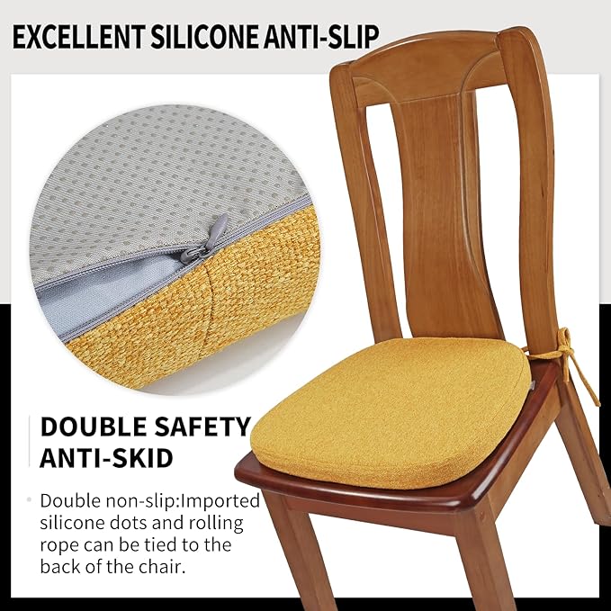 SINOSSO 6 Pack Memory Foam Chair Cushions for Dining Chairs, Friendly Woven Fabric 16" U-Shape Comfortable Kitchen Chair Pads, Removable Slip Resistant Seat Cushions (Set of 6, Yellow) - Image 6