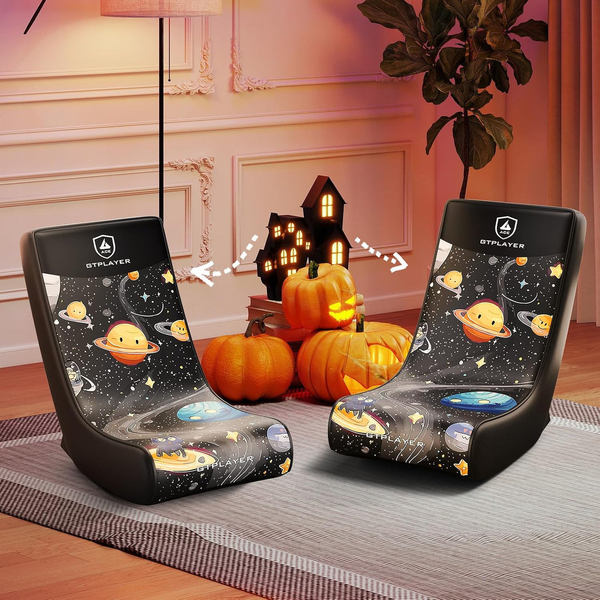 GTPLAYER Gaming Floor Rocking Chair – Rocker Floor Game Chair with Angle Limiter, Compact & Lightweight Game Seat, Black Galaxy Patterned - Image 8