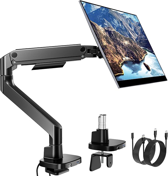 Heavy Duty Single Monitor Arm for 17-49 Inch,Holds 44 lbs with USB, Black | Ultrawide Monitor Mount, Adjustable Gaming Desk Mount for 75/100 Vesa Mount by Pegzone