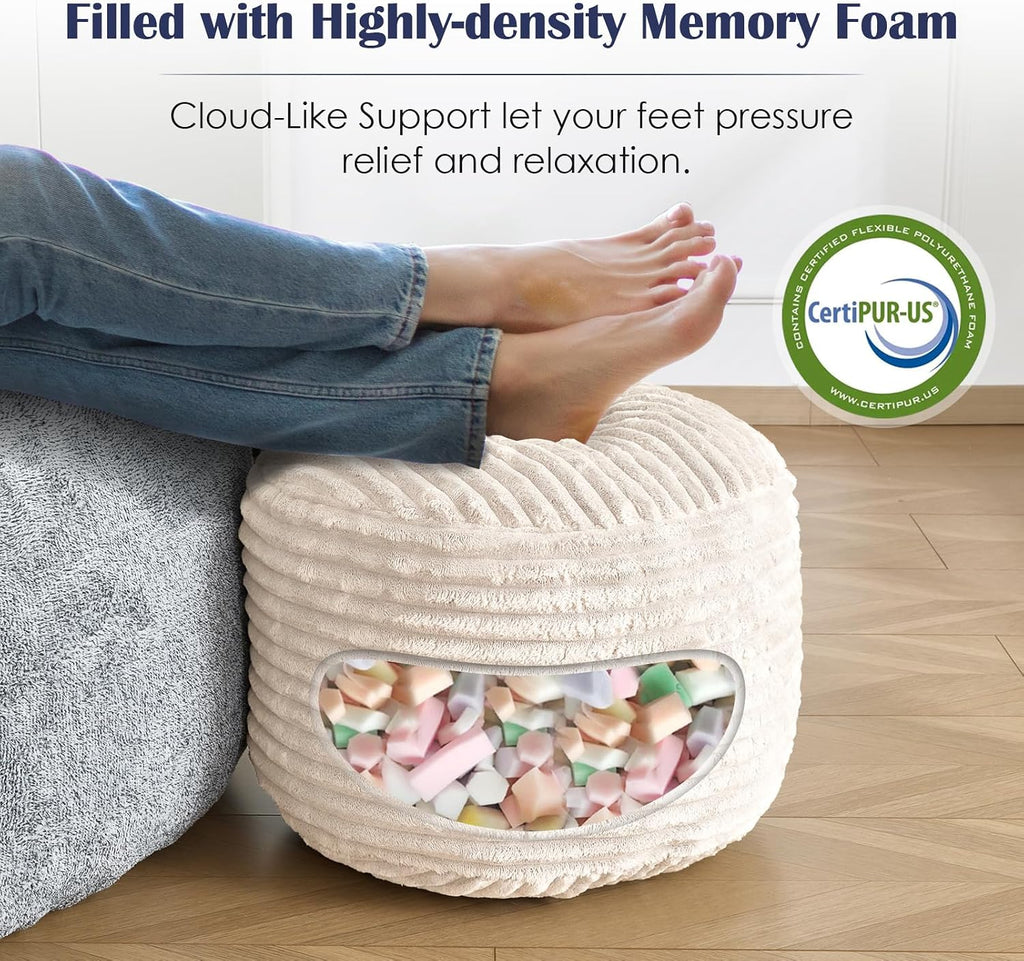 SHOUREN Stuffed Round Ottoman,Pouf Ottoman Foot Rest,20 X 15,Beige - Image 4