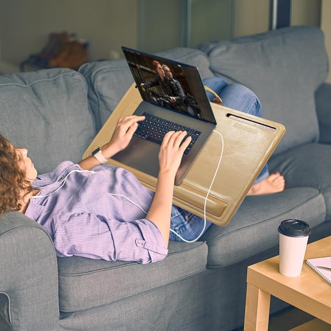 CENNBIE Leather Lap Desk for Laptop, 24 x 16 inches (Brown) | With Memory Foam Cushion & Built-in Wrist Rest, Portable,Adjustable Laptop Desk Fits up to 19 inch Laptop - Image 5
