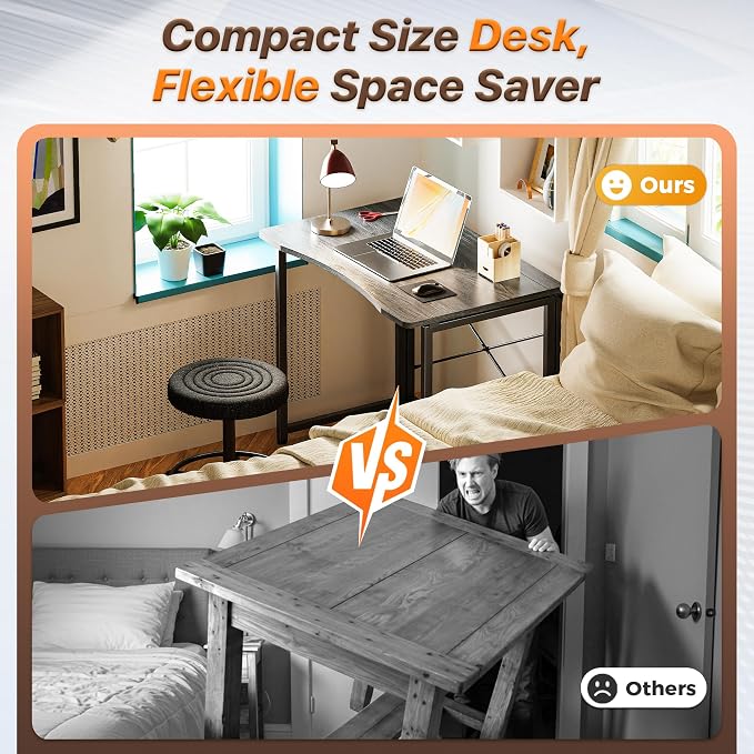 Huuger Folding Desk for Small Spaces, 31.5 Inch Foldable Computer Table | Easy Assembly, Small Writing Work Office Computer Desk, for Home Office, Study, Bedroom, Dorm, Space Saving, Grey - Image 3