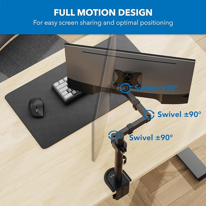 Mount-It Single Monitor Arm Desk Mount, 17-32 Inch Screens, Black - Image 4