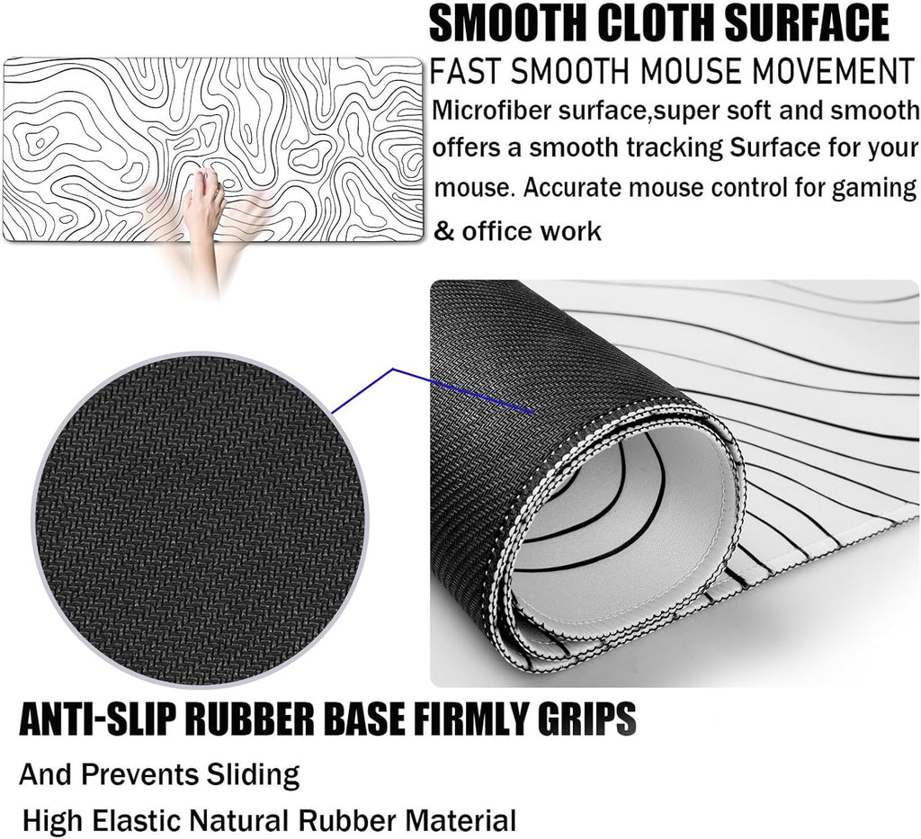 Extra Large Mouse Pad, Gaming Mouse Pad, Waterproof Extra Large Mousepad with Stitched Edges, Non-Slip Base Keyboard Pad for Gamer, Office & Home, 31.5 x 15.8, Black Lines - Image 3