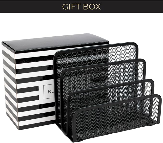 BLU MONACO Black Metal Mesh Letter Sorter | 3-Slot Mail Organizer for Desk, Office & Home | Vertical File & Envelope Holder with Non-Slip Base | Space-Saving Desktop Mail Organizer - Image 5