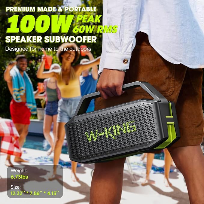 W-KING Bluetooth Speaker 100W Max IPX6 Waterproof Outdoor Portable Loud | 108dB Large Rugged Floating Wireless Boombox Beach Pool Camping Essentials, 60W Deep Bass Radiator EQ, 40H, 2 Pairing, TF AUX - Image 9