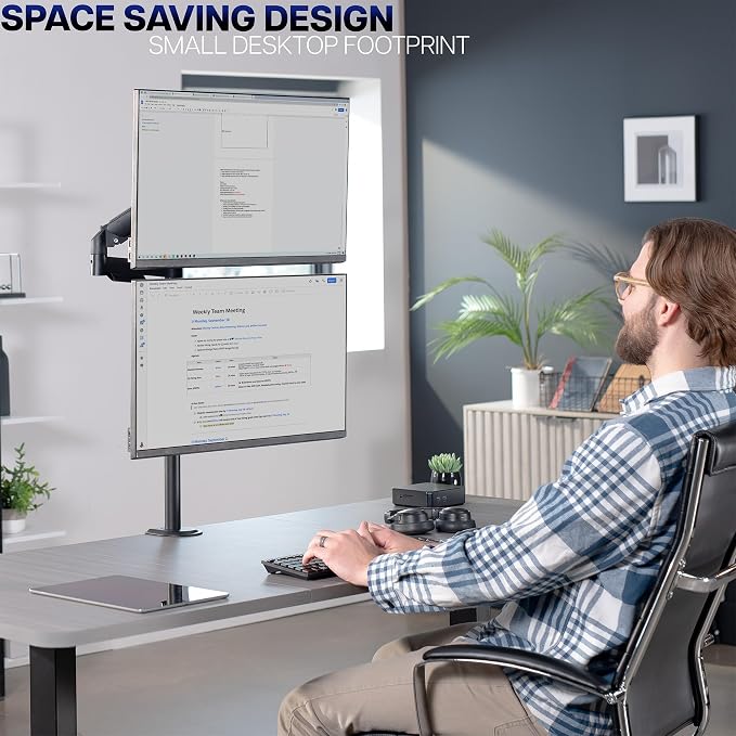 VIVO Dual Monitor Arm Extra Tall Mount for Screens up to 32 inches, Mechanical Height Adjustment, Full Articulating Heavy Duty VESA Stand with Desk C-clamp and Grommet, STAND-V012K - Image 6