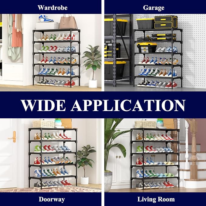 Kitsure Shoe Rack - Non-Woven Shoe Rack Shelf, Shoe Organizer for Closet, Entryway, Garage & Corridor, Stackable Shoe Shelves, 27.5" Wide - 5 Tier, Black | Shoe Organizer for Closet, Entryway, Garage, Stackable Shoe Shelves, college dorm&apartment esse... - Image 6