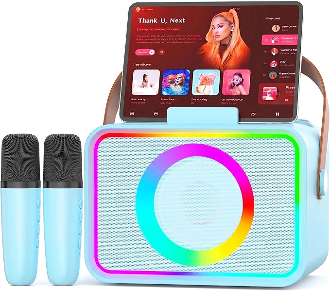 Karaoke Machine for Kids Adults,Portable Bluetooth Speaker with 2 Wireless Microphone with LED Lights, Karaoke Microphone with PA System Supports USB/TF/AUX,Gift for Party(Black) (Blue) by Unknown