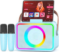 Karaoke Machine for Kids Adults,Portable Bluetooth Speaker with 2 Wireless Microphone with LED Lights, Karaoke Microphone with PA System Supports USB/TF/AUX,Gift for Party(Black) (Blue) by Unknown